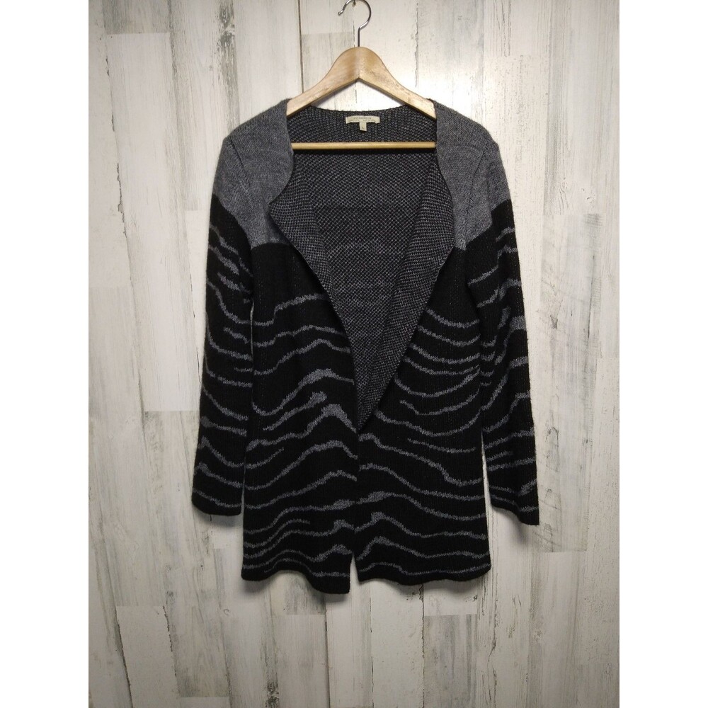 Elisabetta Made In Italy Alpaca Blend Open Front Cardigan Large Gray Black